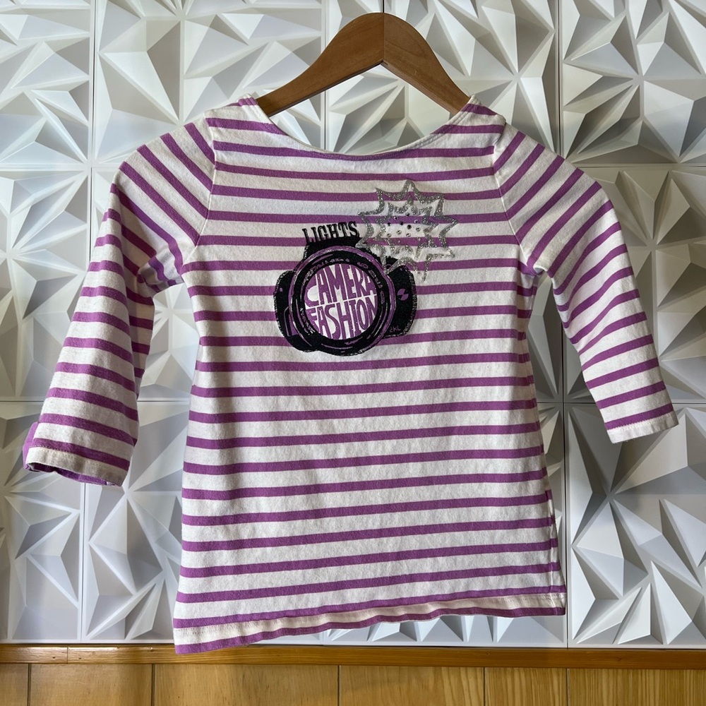 Girls Gymboree “Lights, Camera, Fashion” Purple/White Striped Long Sleeve Shirt